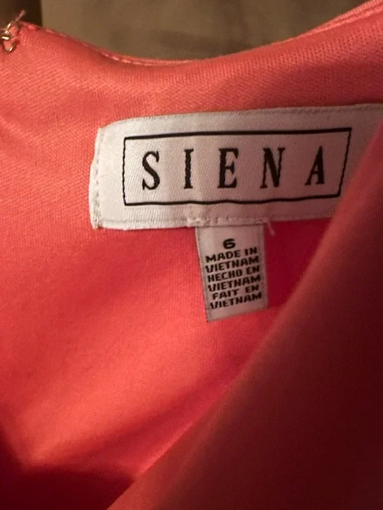 Twist-Strap Coral Midi Dress with Draped Front - Picture 3 of 3